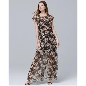 White House Black Market Flutter Sleeve Floral Print Woven Maxi Chiffon Dress L